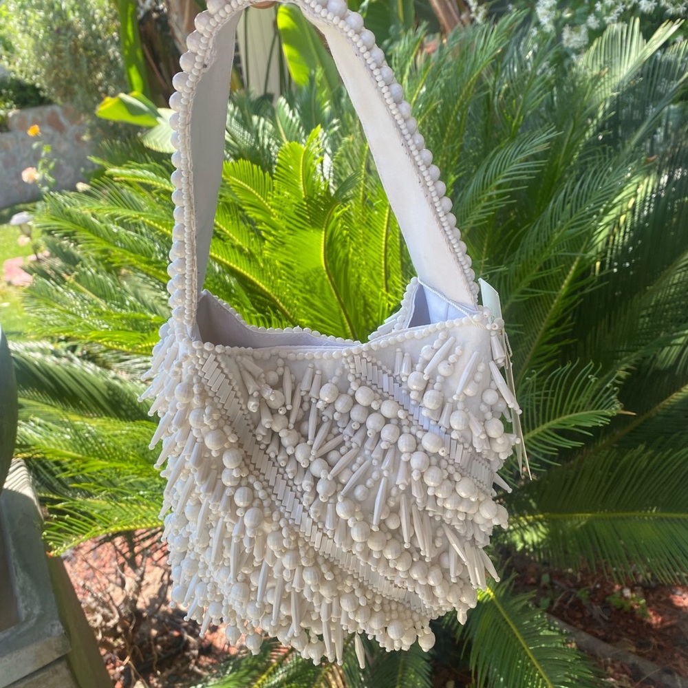 Elegant Viral Tj Maxx Marshall’s made in India Cream Beaded Women's Bag